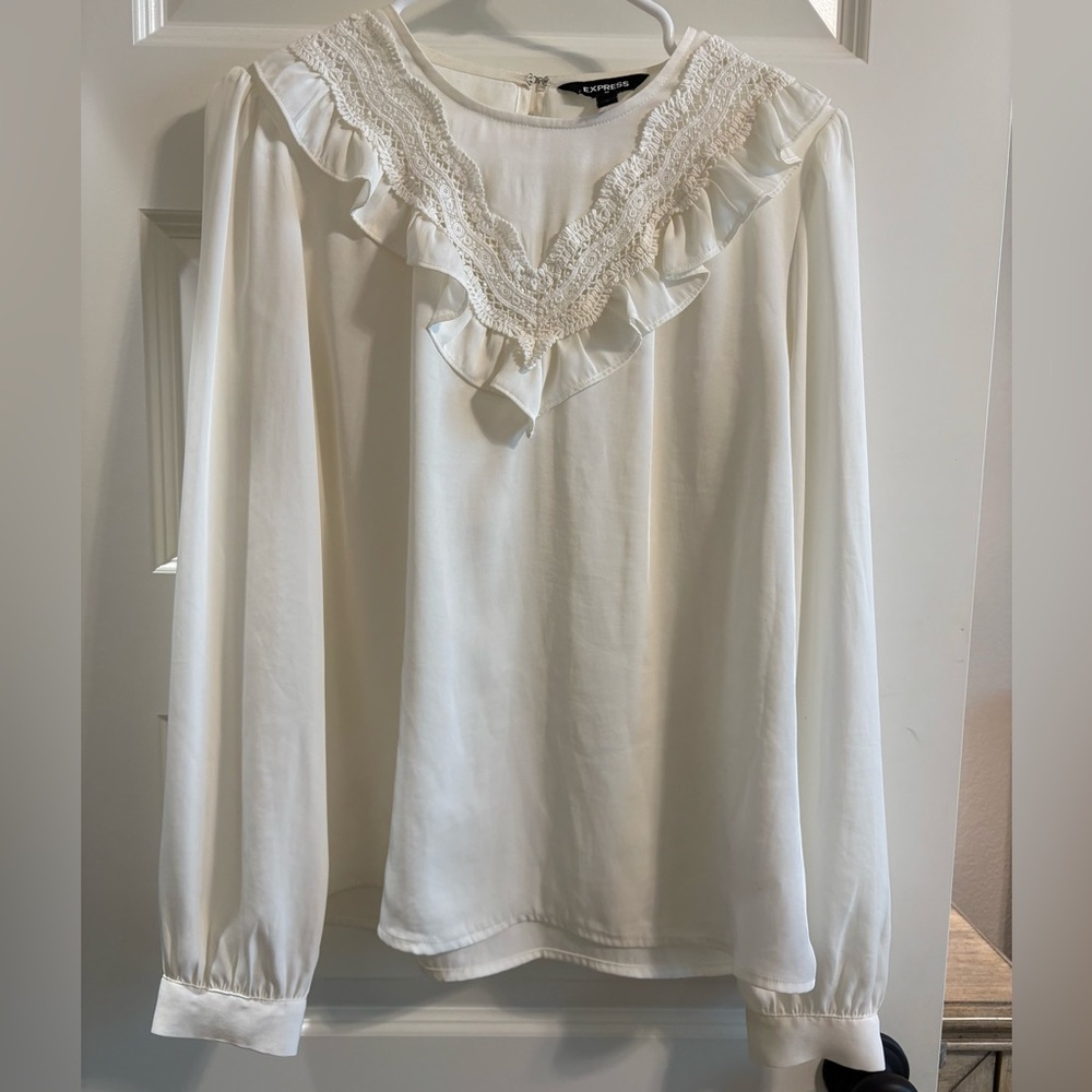 Express White Ruffled Blouse
